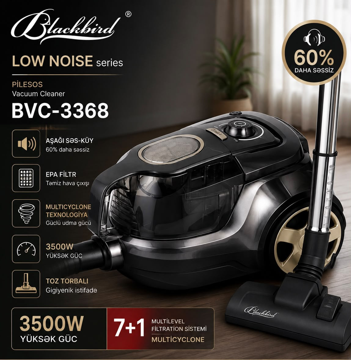Tozsoran Blackbird BVC-3368, 3500 Vt, Quru, Torba, 3 L