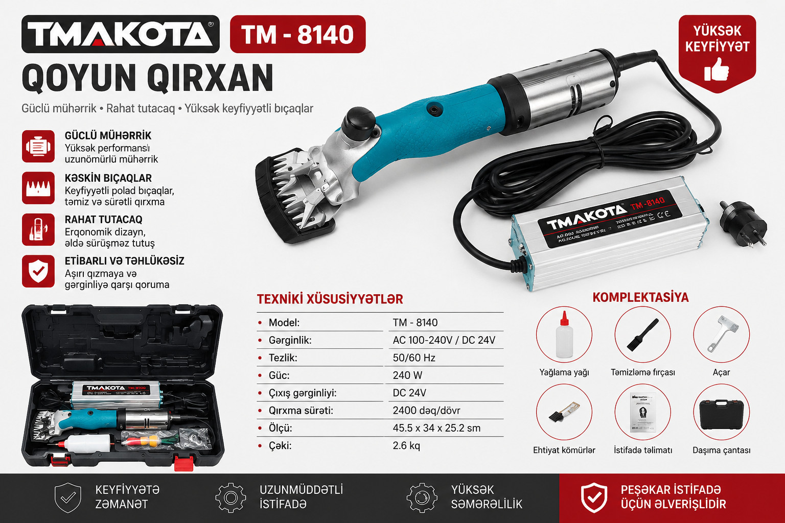 Qoyunlar üçün tük qırxan maşın Tmakota TM-8140
