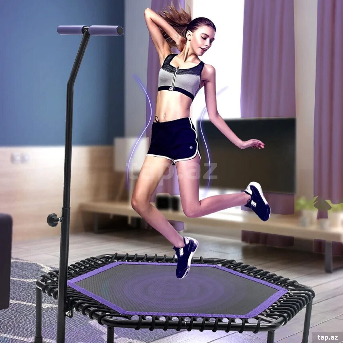 Fitness Trampoline with Adjustable Handle Exercise — 1