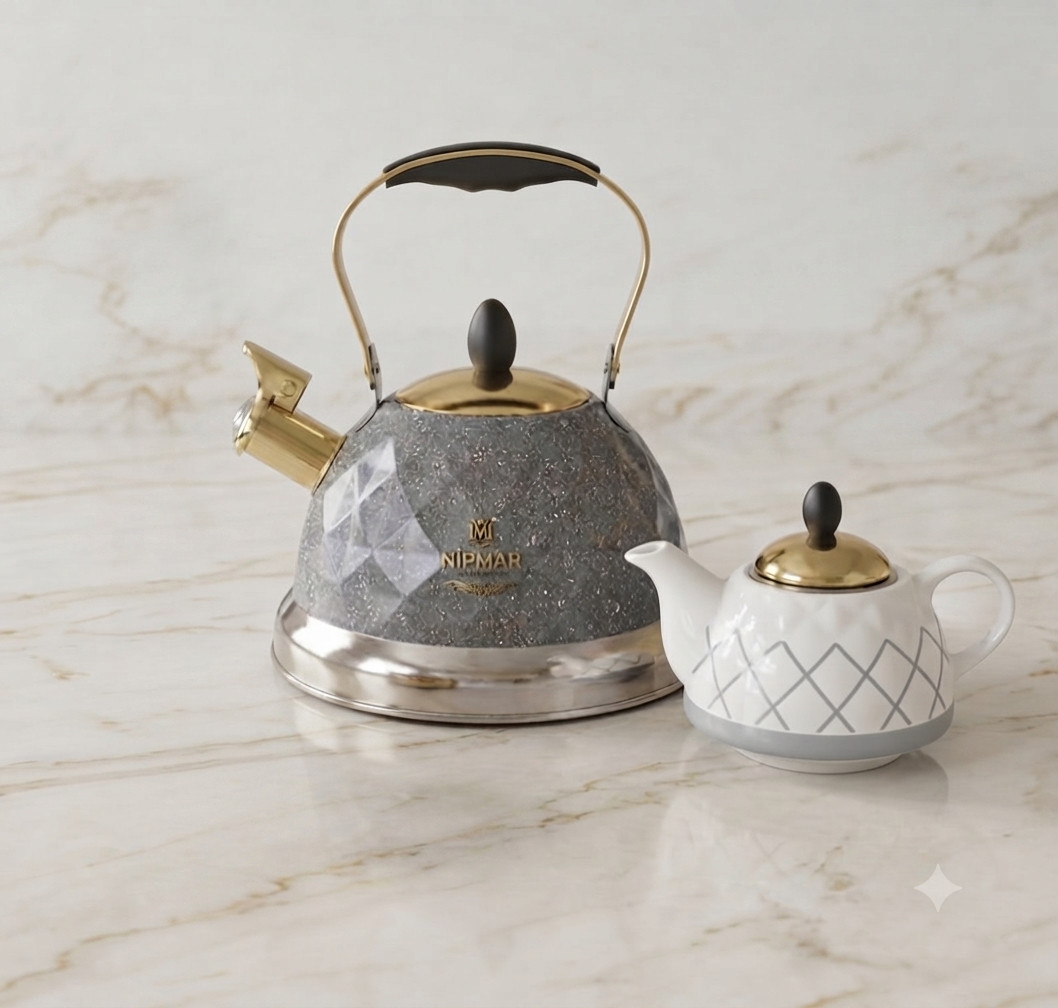 Çaydan dəsti Nipmar, keramika/dəmir, ağ/boz, 1200/3500 ml