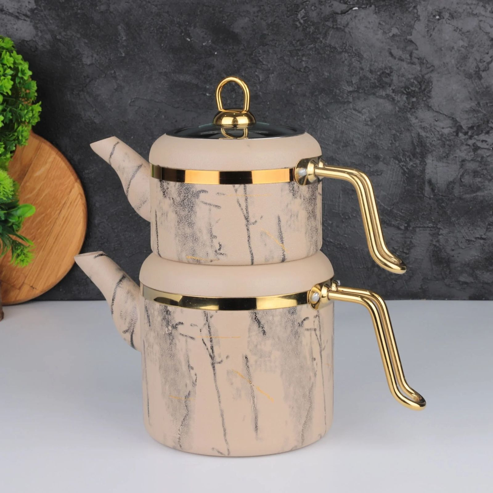 Çaydan dəsti Ozlife EMSAHOME045 1500 ml 2250 ml Qranit Krem