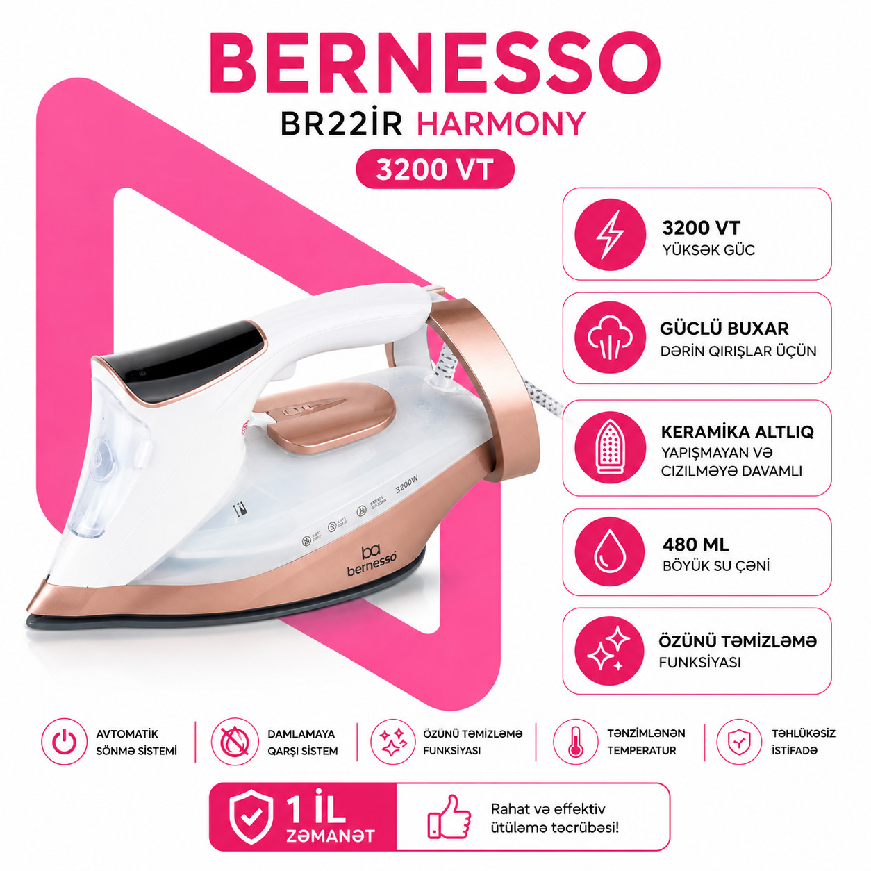 Ütü Bernesso BR22IR, ağ/bej