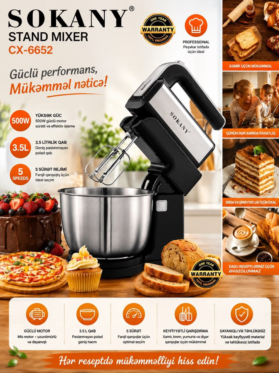 Mikser Sokany CX-6652, Stasionar, 500 Vt, 5 sürət, qara/gümüşü