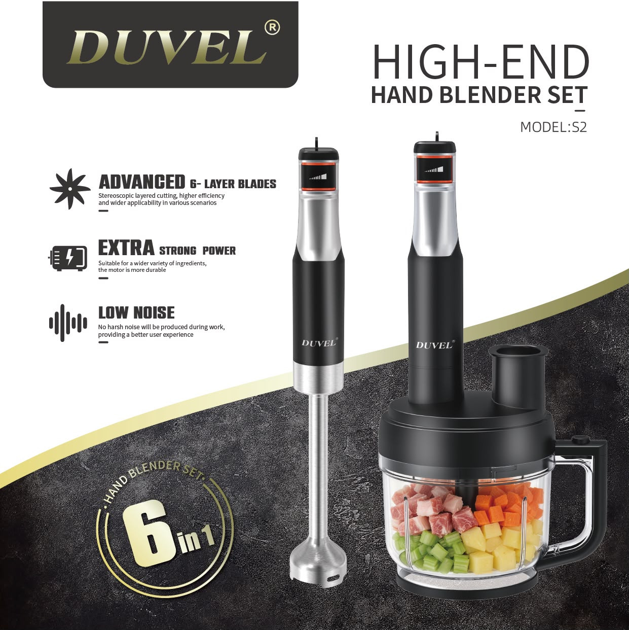 Blender Duvel S2, 6in1, 2000 Vt, qara