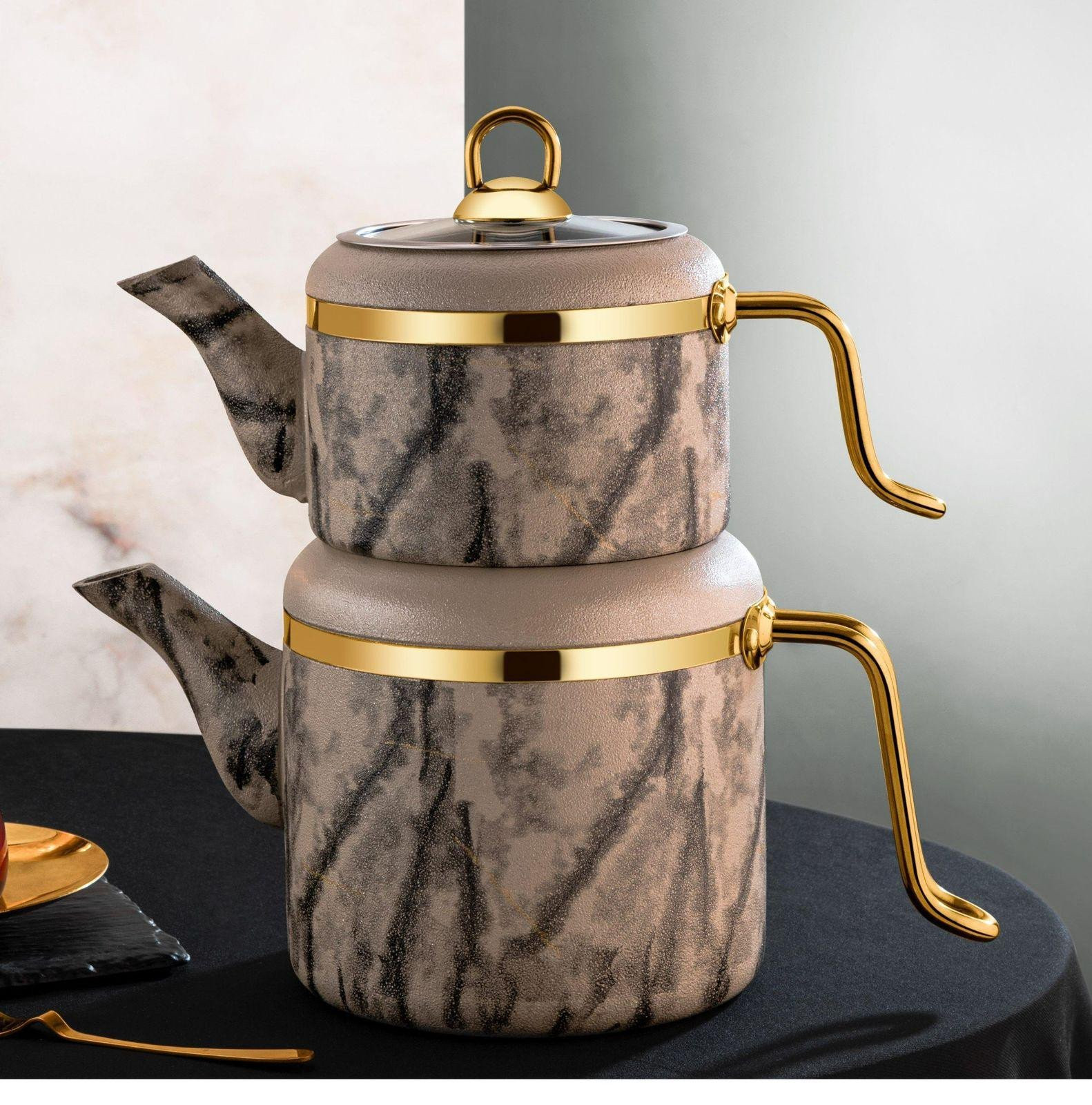 Çaydan dəsti Ozlife Daş Granit Krem/qızılı - TW-OZ8008