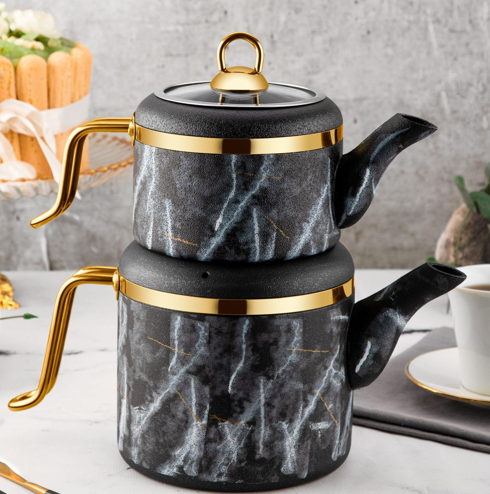 Çaydan dəsti Ozlife Qranit Qara 2250/1500 ml