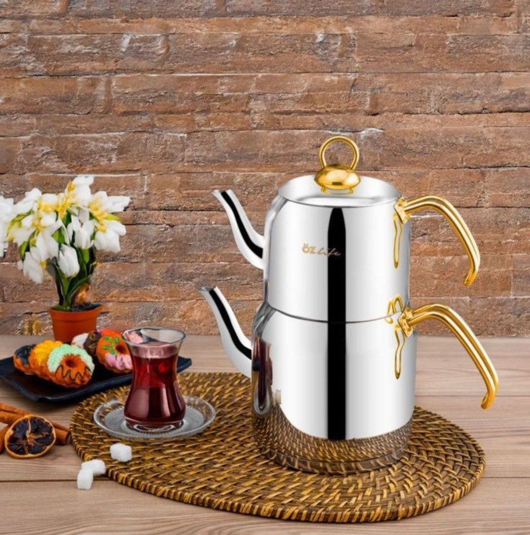 Çaydan dəsti Özlife, polad, gümüşü/qızılı, 1400/2200 ml