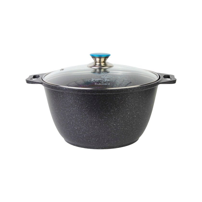 Qazan Kukmara qranit, 4 l, şüşə qapaqlı, tünd mərmər, 32.5 sm, yapışmayan örtük, qara - KK_mpn_000381