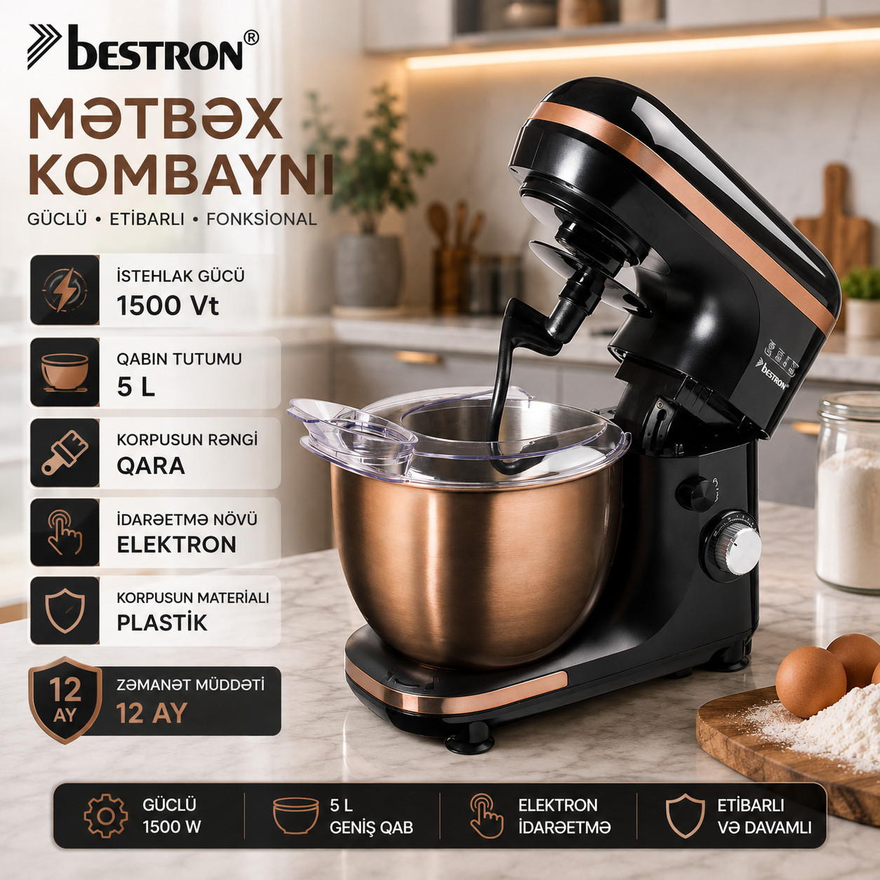 Stasionar mikser Bestron 15-00 1500 W 5 sürətli qara