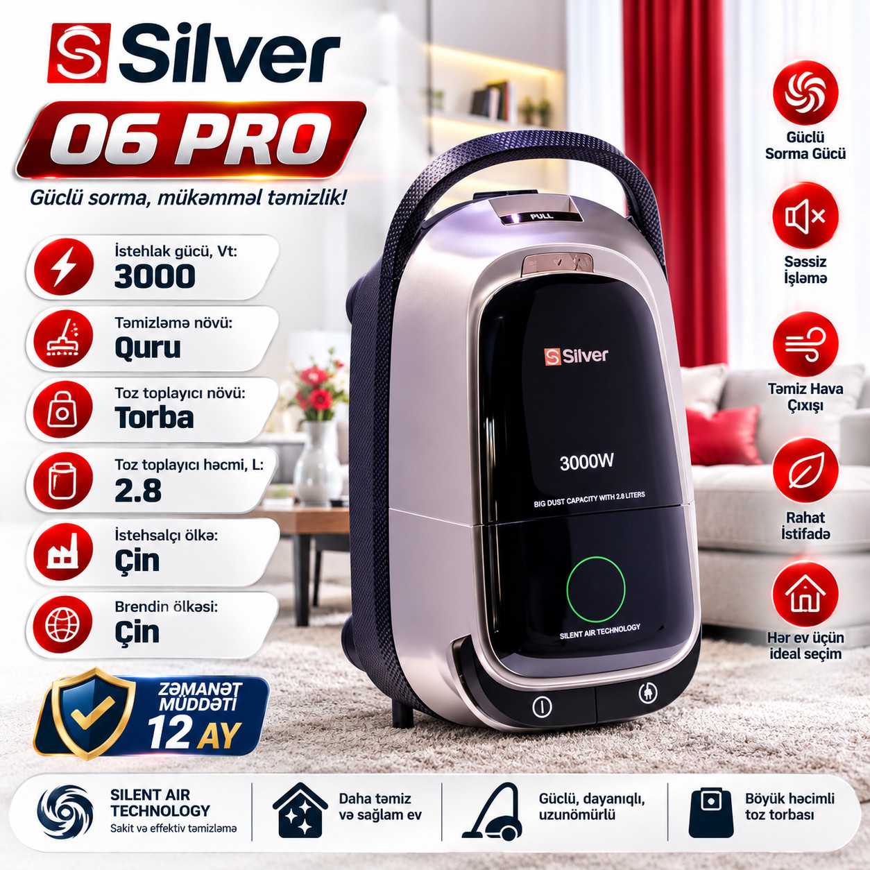 Tozsoran Silver SL-06 Pro, 3000 Vt, quru, konteyner, 2.8 L