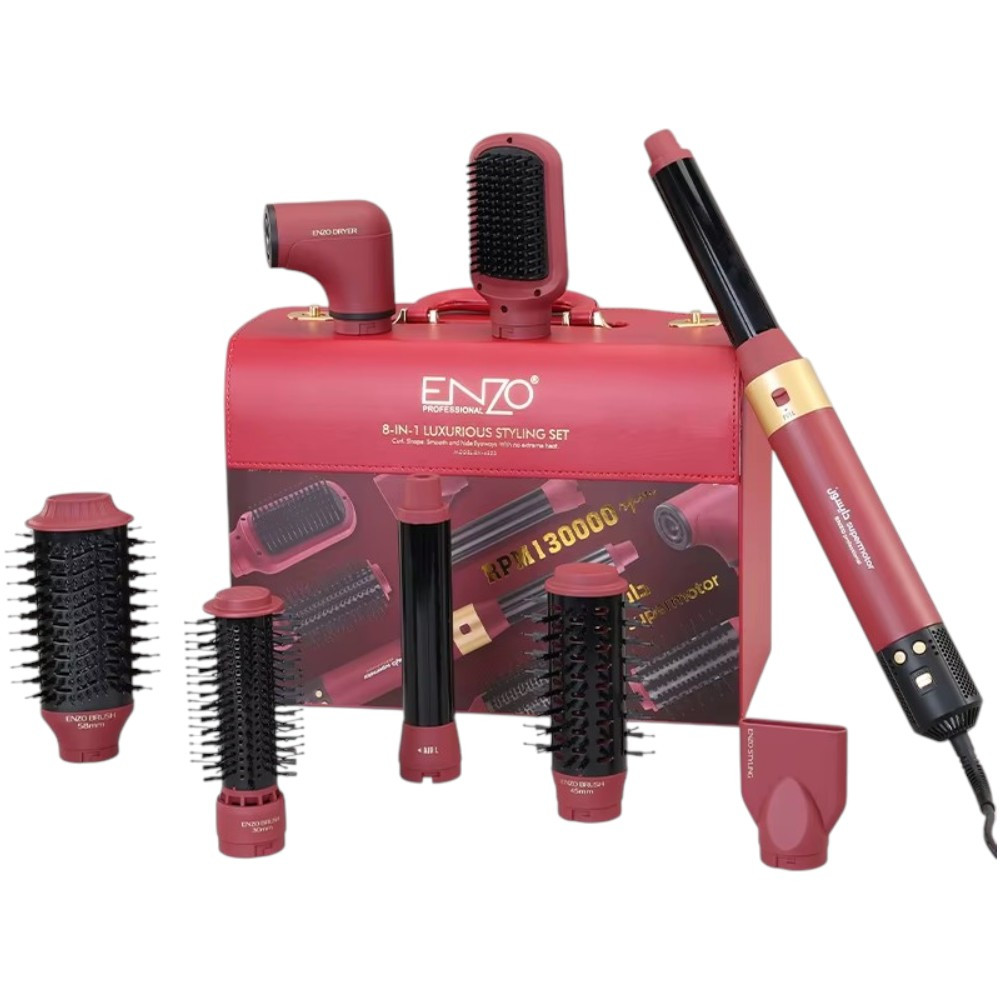 Saç üçün stayler dəsti Enzo EN6223 1500 W qırmızı 8 taxmalı.