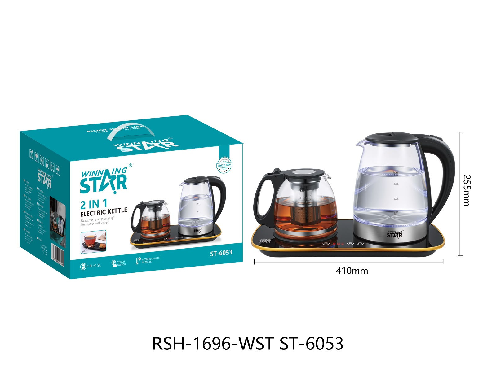 Elektrik çaydan və dəm çaydanı Winning Star ST-6053, 1.8 L, 2000 Vt