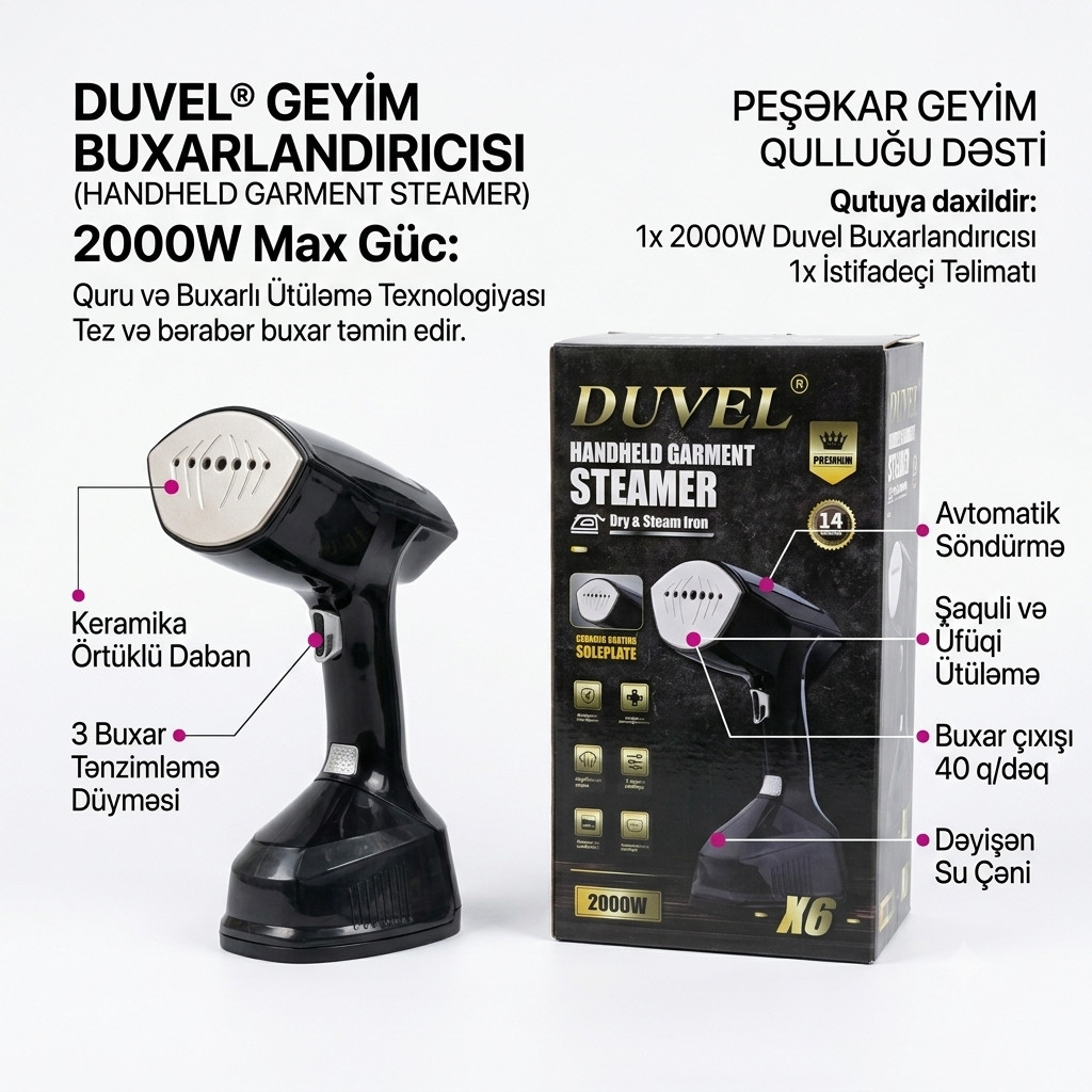 Geyim buxarlayıcısı Duvel X6 2000 Vt