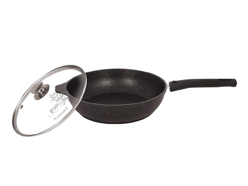 Tava Kukmara Мраморная, 24 sm, alüminium, mərmər örtüklü, qapaqlı, qara - KK_mpn_000372