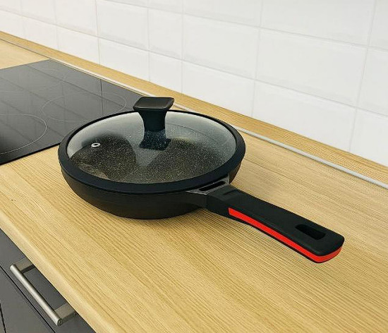 Tava RASHEL KK_TAVA-03-32 PREMIUM TITANIUM&amp;GRANIT (Silikon çərçivəli qapaq) Ölçü: 32 sm - KK_TAVA-03-32