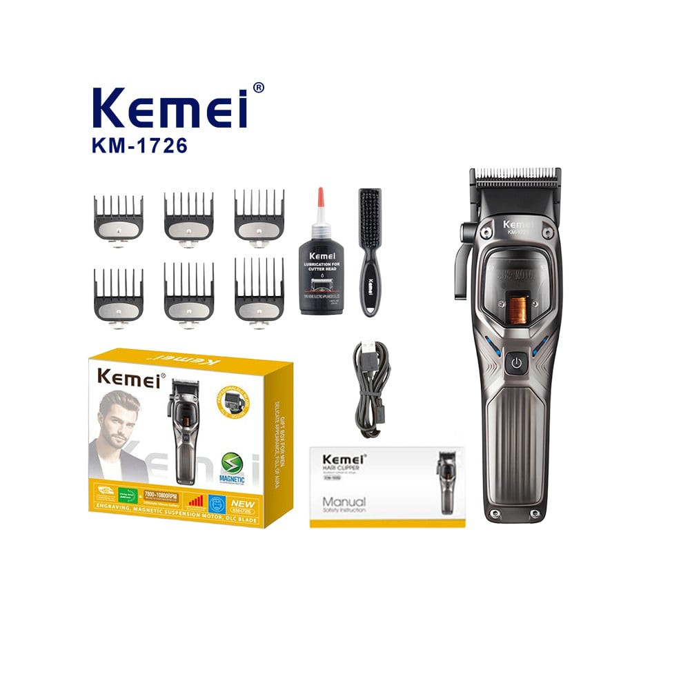 Saç qırxan maşın Kemei KM-1726 Professional, 10000 RPM, DLC keramik bıçaq, USB şarjlı, metal korpus - Kemei KM-1726 GS
