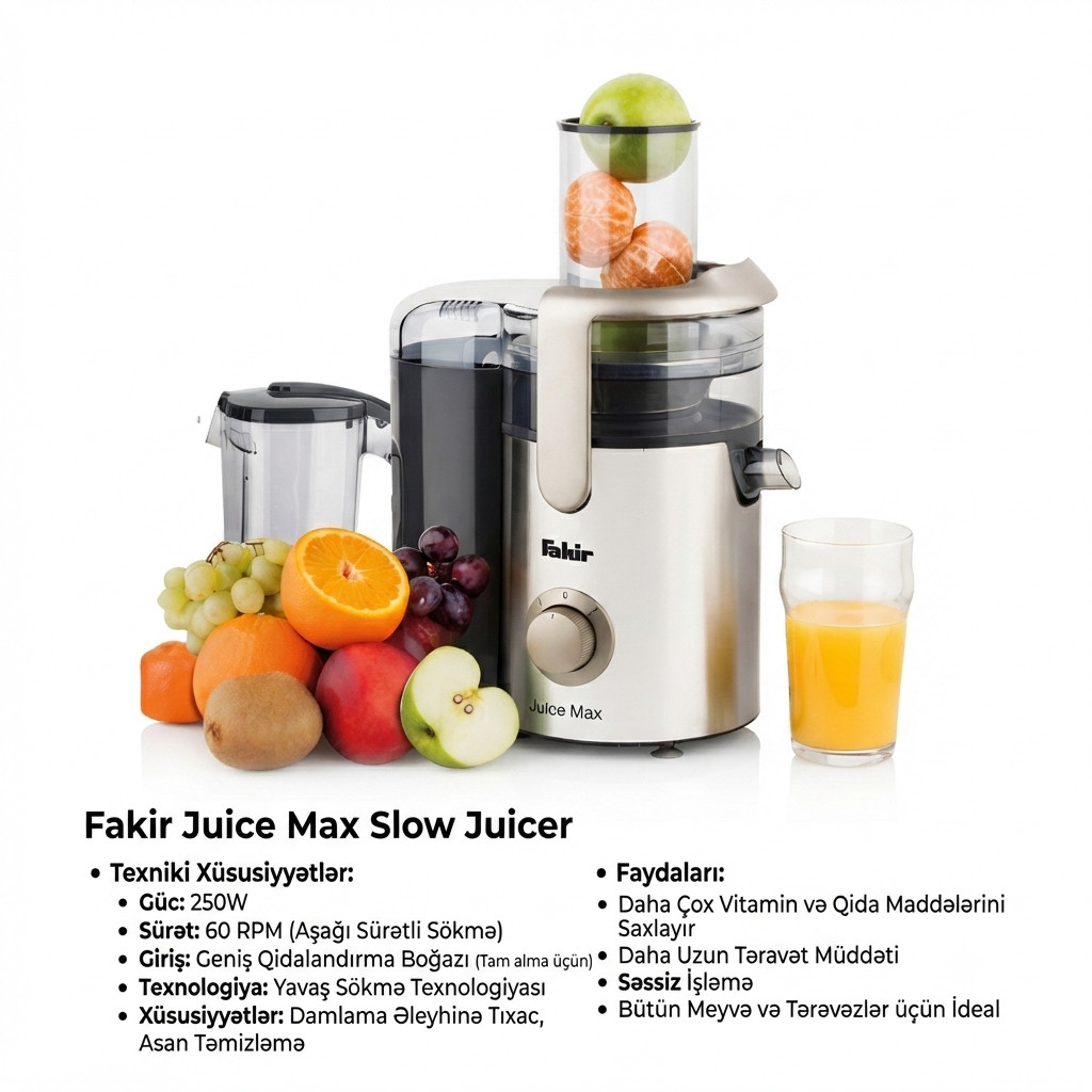 Şirəçəkən Fakir Juice Max Slow Juicer, 250 Vt, 0.5 l