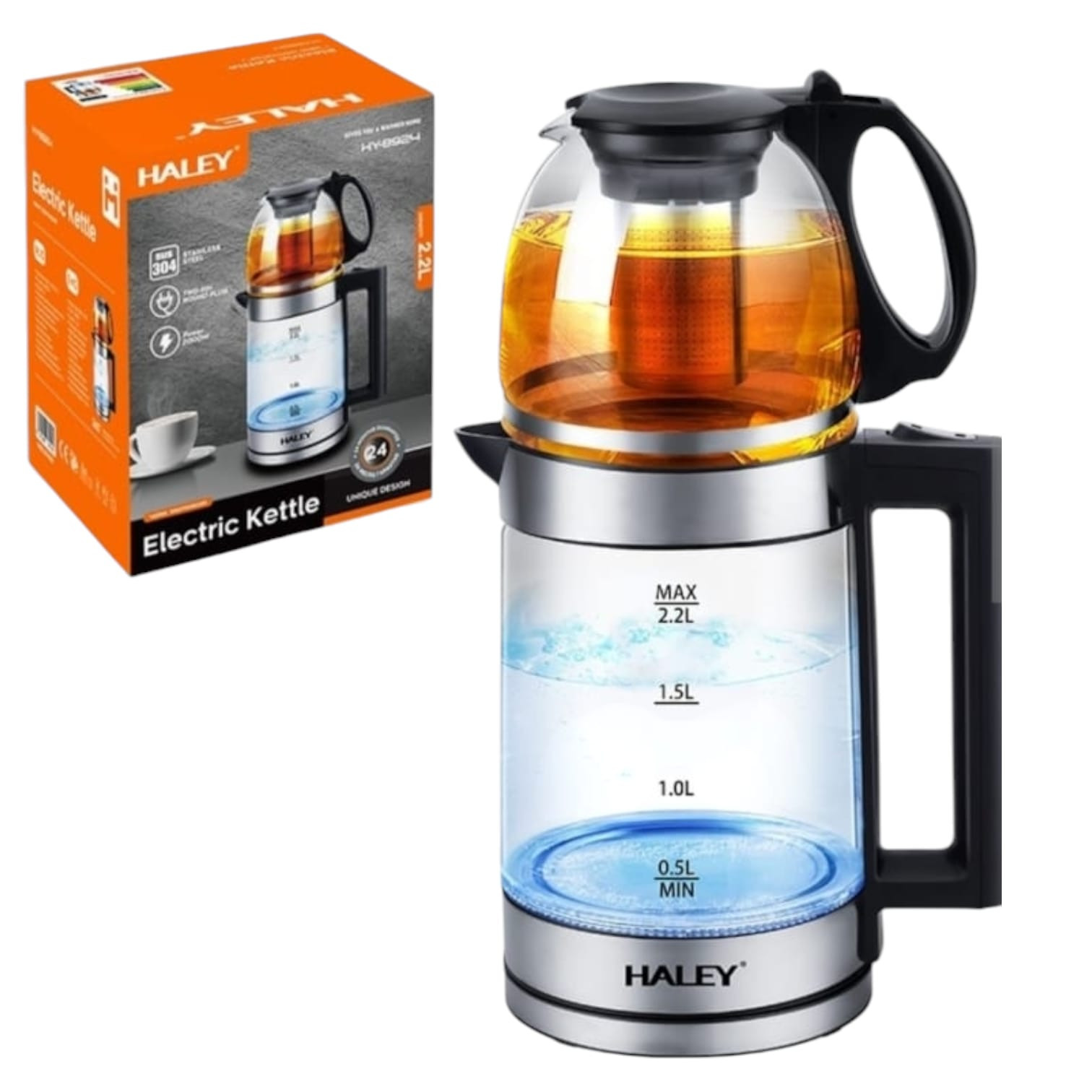 Qoşa elektrik çaydan Haley HY-8924 2.2+1 l 2000 W qara-gümüşü