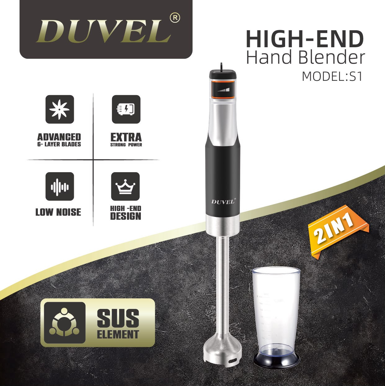 Salınma blender Duvel S1 HLY, mexaniki idarəetmə, 0.8 l, qara